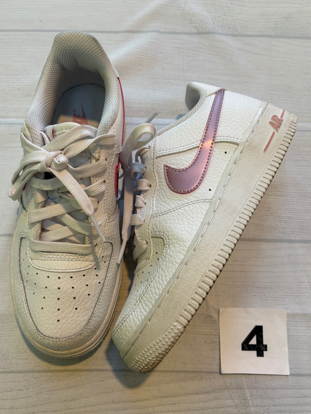 Nike Air Force 1 White and Pink Sneakers size 4